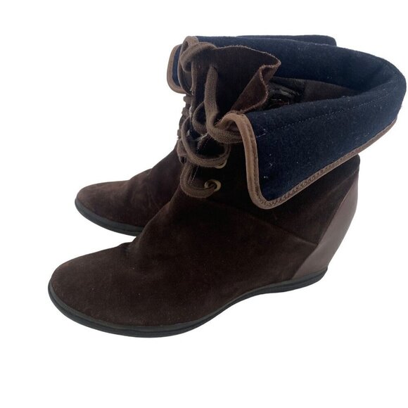 Camper Size 8 US/ EU 38 Brown Suede Leather Lace Up Fold Over Wedge Boots - Picture 1 of 12
